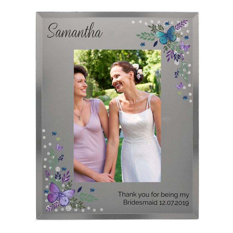 Personalised Butterfly 4x6 Diamante Glass Photo Frame Photo Frames, Albums and Guestbooks Everything Personal
