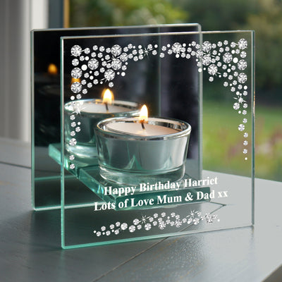Personalised Diamante Mirrored Glass Tea Light Candle Holder Candles & Reed Diffusers Everything Personal