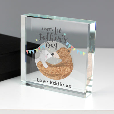 Personalised 1st Father's Day Daddy Bear Large Crystal Token Ornaments Everything Personal