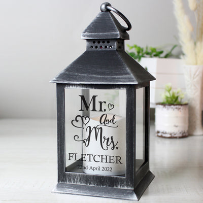 Personalised Mr and Mrs Rustic Black Lantern LED Lights, Candles & Decorations Everything Personal