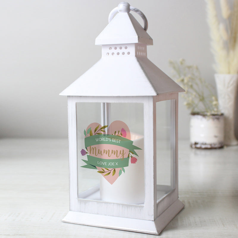 Personalised Floral Heart Mothers Day White Lantern LED Lights, Candles & Decorations Everything Personal