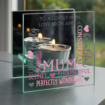 Personalised Mum Mirrored Glass Tea Light Holder Candles & Reed Diffusers Everything Personal
