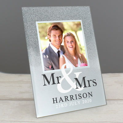 Personalised Mr & Mrs 4x4 Glitter Glass Photo Frame Photo Frames, Albums and Guestbooks Everything Personal
