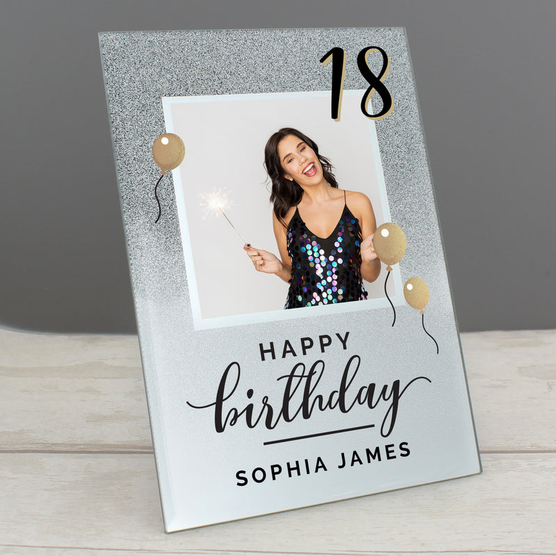 Personalised Birthday 4x4 Glitter Glass Photo Frame Photo Frames, Albums and Guestbooks Everything Personal