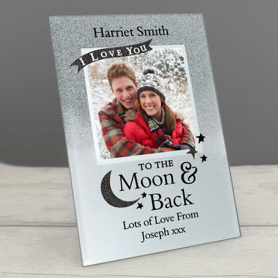 Personalised To the Moon and Back 4x4 Glitter Glass Photo Frame Photo Frames, Albums and Guestbooks Everything Personal