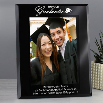 Personalised Graduation Black Glass 5x7 Photo Frame Photo Frames, Albums and Guestbooks Everything Personal