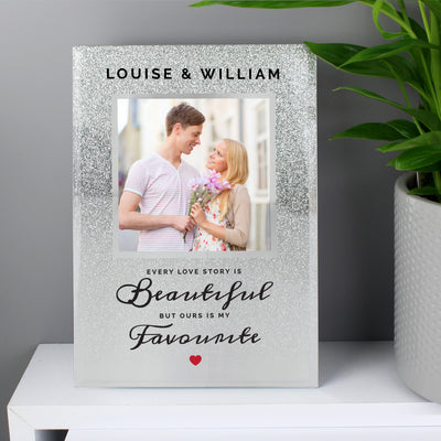 Personalised Every Love Story Is Beautiful 4x4 Glitter Glass Photo Frame Photo Frames, Albums and Guestbooks Everything Personal