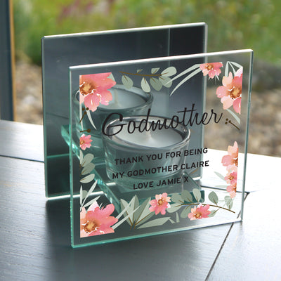 Personalised Floral Sentimental Mirrored Glass Tea Light Candle Holder Candles & Reed Diffusers Everything Personal