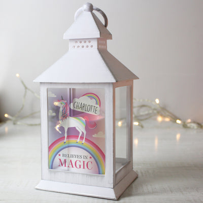 Personalised Unicorn Frost White Lantern LED Lights, Candles & Decorations Everything Personal