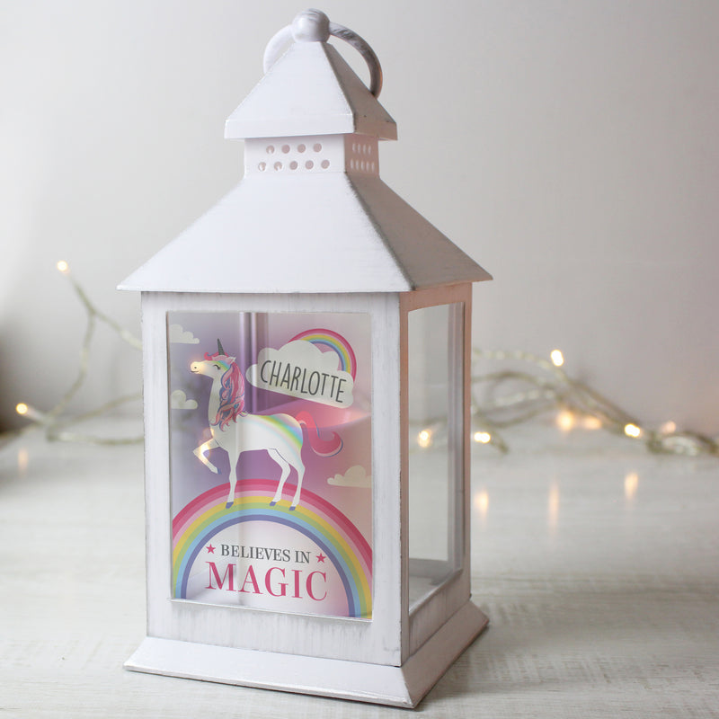 Personalised Unicorn Frost White Lantern LED Lights, Candles & Decorations Everything Personal