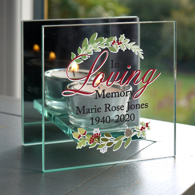 Personalised In Loving Memory Christmas Mirrored Glass Tea Light Candle Holder Candles & Reed Diffusers Everything Personal