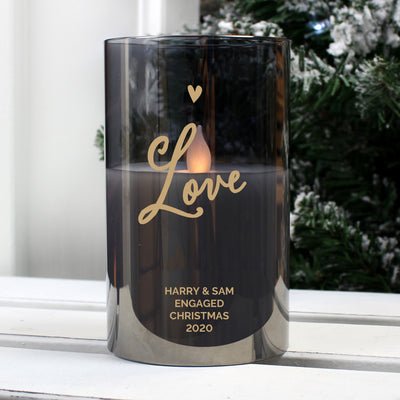 Personalised Love Smoked Glass LED Candle LED Lights, Candles & Decorations Everything Personal