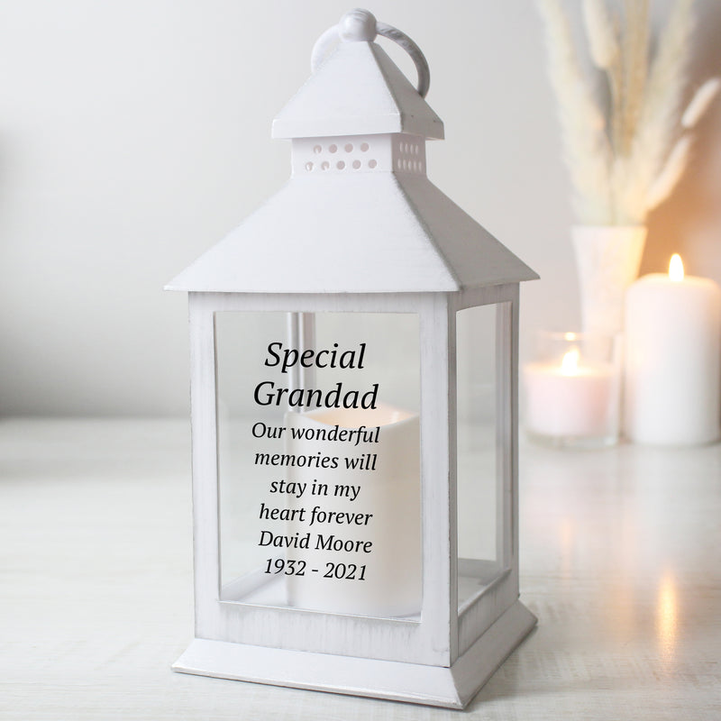 Personalised Memorial White Lantern LED Lights, Candles & Decorations Everything Personal