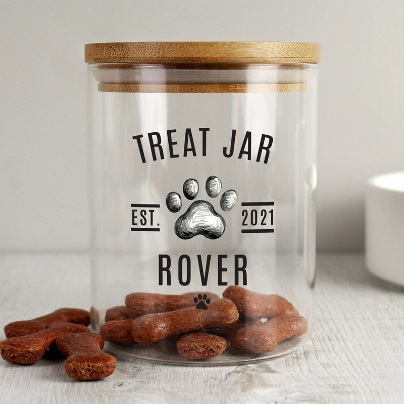 Personalised Pet Treats Glass Jar with Bamboo Lid Pet Gifts Everything Personal