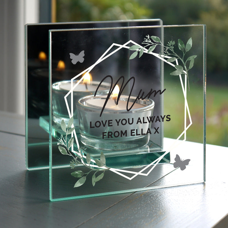 Personalised Botanical Mirrored Glass Tea Light Candle Holder Candles & Reed Diffusers Everything Personal