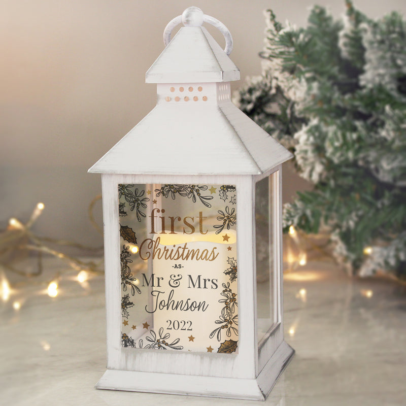 Personalised First Christmas White Lantern LED Lights, Candles & Decorations Everything Personal