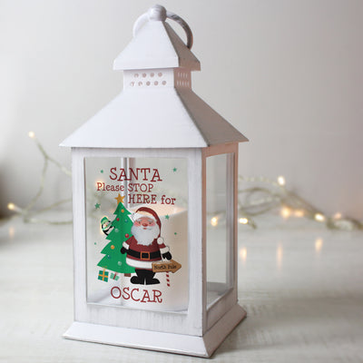 Personalised Santa White Lantern LED Lights, Candles & Decorations Everything Personal