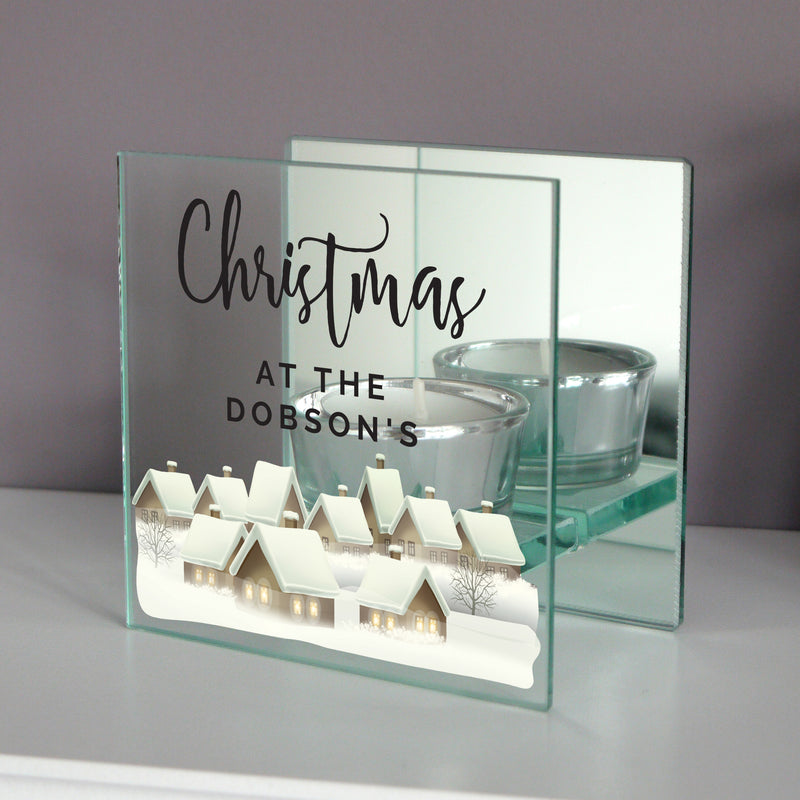 Personalised Christmas Village Mirrored Glass Tea Light Candle Holder Candles & Reed Diffusers Everything Personal