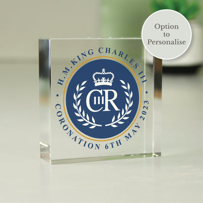 Personalised King Charles III Blue Crest Coronation Commemorative Crystal Token Ornaments Everything Personal