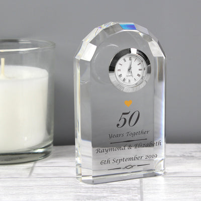 Personalised Golden Anniversary Crystal Clock Clocks & Watches Everything Personal