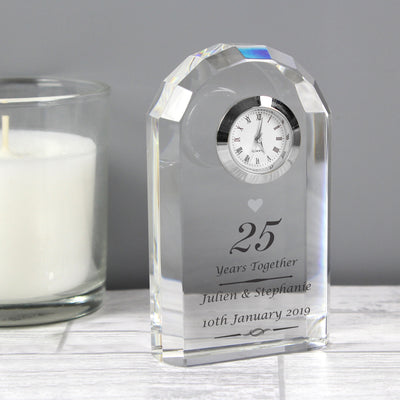 Personalised Silver Anniversary Crystal Clock Clocks & Watches Everything Personal