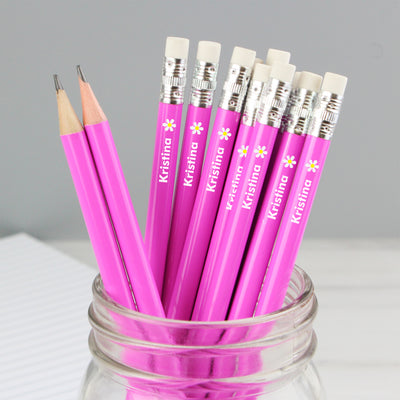 Personalised Flower Motif Pink Pencils Stationery & Pens Everything Personal