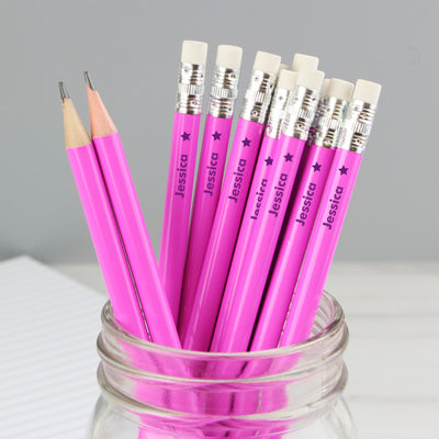 Personalised Star Motif Pink Pencils Stationery & Pens Everything Personal