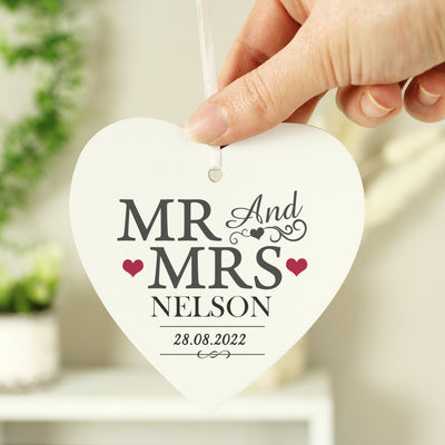 Personalised Mr & Mrs Wooden Heart Decoration Hanging Decorations & Signs Everything Personal