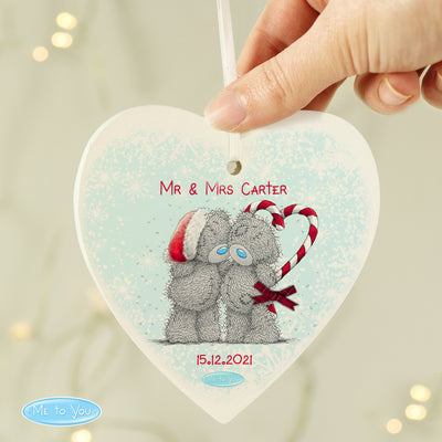 Personalised Me To You Couple Christmas Wooden Heart Decoration Hanging Decorations & Signs Everything Personal