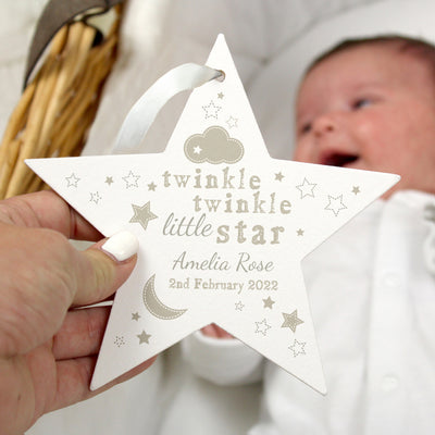 Personalised Twinkle Twinkle Wooden Star Decoration Hanging Decorations & Signs Everything Personal