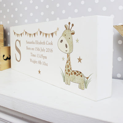 Personalised Hessian Giraffe Wooden Block Sign Hanging Decorations & Signs Everything Personal