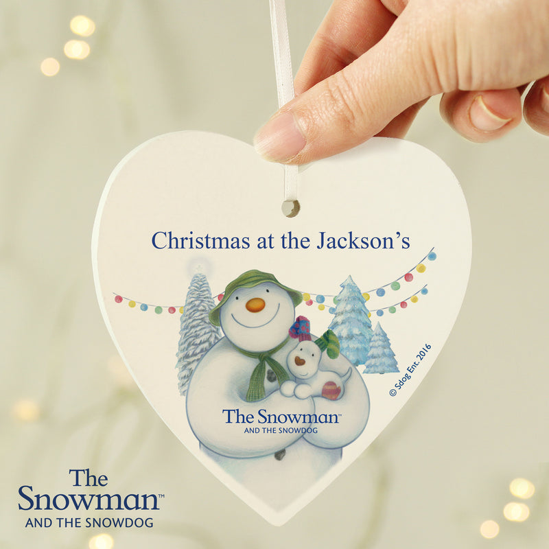 Personalised The Snowman and the Snowdog Wooden Heart Decoration Hanging Decorations & Signs Everything Personal