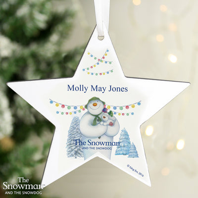 Personalised The Snowman and the Snowdog Wooden Star Decoration Hanging Decorations & Signs Everything Personal