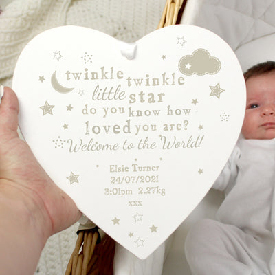 Personalised Twinkle Twinkle Large Wooden Heart Decoration Hanging Decorations & Signs Everything Personal