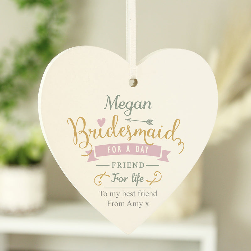 Personalised I Am Glad... Bridesmaid Wooden Heart Decoration Hanging Decorations & Signs Everything Personal