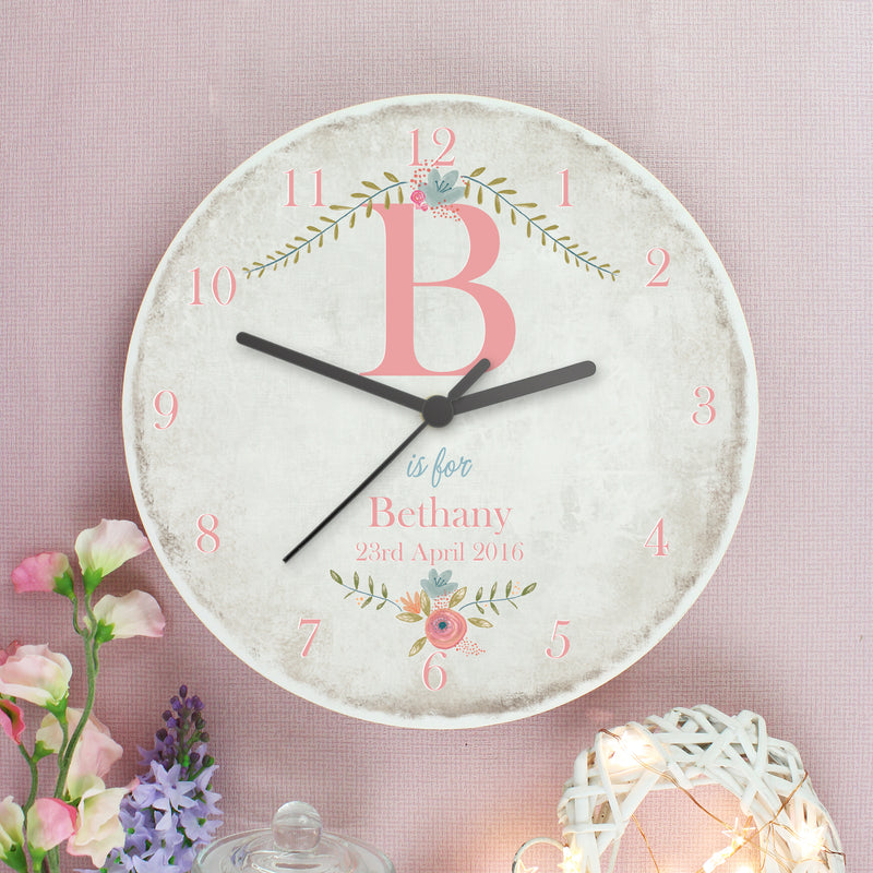 Personalised Floral Bouquet Shabby Chic Large Wooden Clock Clocks & Watches Everything Personal