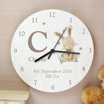 Personalised Hessian Rabbit Shabby Chic Large Wooden Clock Clocks & Watches Everything Personal