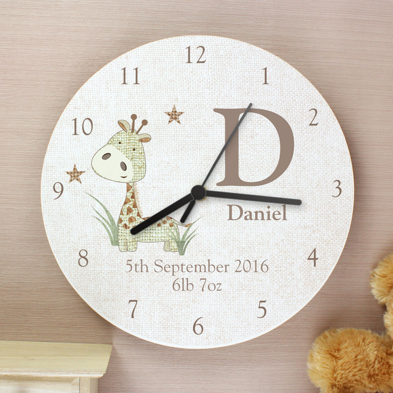 Personalised Hessian Giraffe Shabby Chic Large Wooden Clock Clocks & Watches Everything Personal