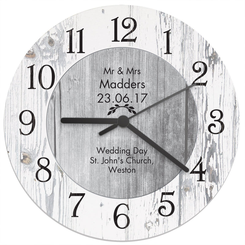 Personalised Shabby Chic Large Wooden Clock Clocks & Watches Everything Personal