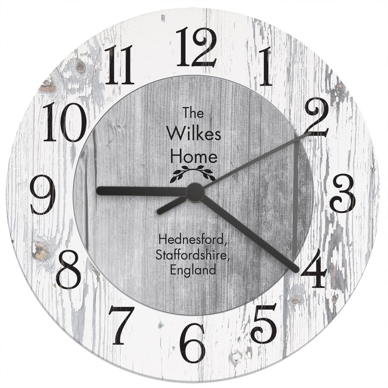Personalised Shabby Chic Large Wooden Clock Clocks & Watches Everything Personal
