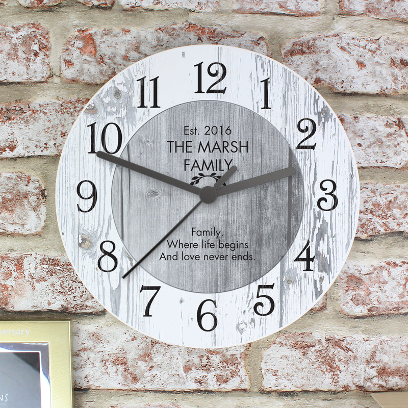 Personalised Shabby Chic Large Wooden Clock Clocks & Watches Everything Personal