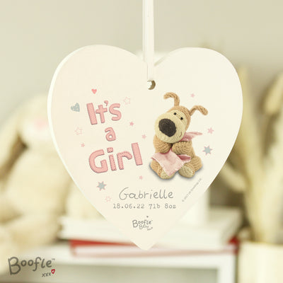 Personalised Boofle It's a Girl Wooden Heart Decoration Hanging Decorations & Signs Everything Personal
