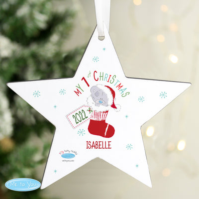 Personalised Tiny Tatty Teddy My 1st Christmas Stocking Wooden Star Decoration Hanging Decorations & Signs Everything Personal