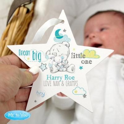 Personalised Tiny Tatty Teddy Dream Big Blue Wooden Star Decoration Hanging Decorations & Signs Everything Personal
