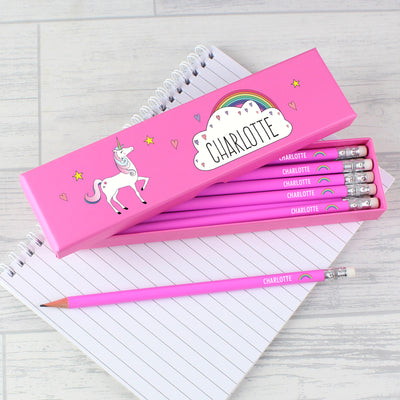 Personalised Unicorn Box of 12 Pink HB Pencils Stationery & Pens Everything Personal