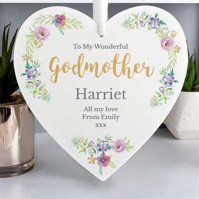 Personalised Any Role 'Floral Watercolour' Large Wooden Heart Decoration Hanging Decorations & Signs Everything Personal