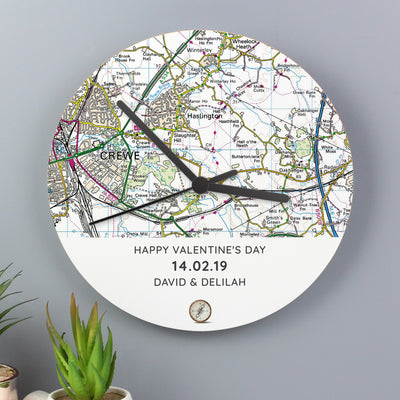Personalised Present Day Map Compass Wooden Clock Clocks & Watches Everything Personal