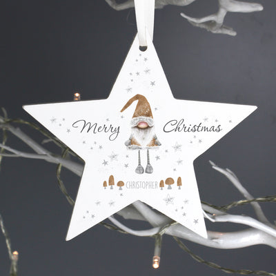 Personalised Christmas Gonk Wooden Star Decoration Hanging Decorations & Signs Everything Personal