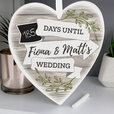 Personalised White Arrow Banner Chalk Countdown Wooden Heart Decoration Hanging Decorations & Signs Everything Personal