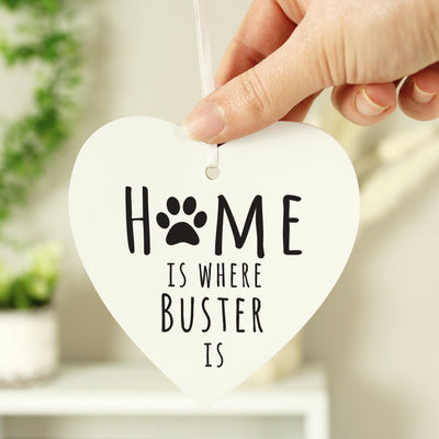 Personalised 'Home is Where' Pet Wooden Heart Decoration Hanging Decorations & Signs Everything Personal